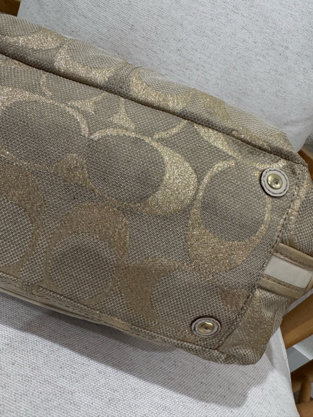 Coach VTG Metallic Gold Bonnie Linen Lurex Satchel Shoulder Handbag Purse #13502 - Picture 9 of 17